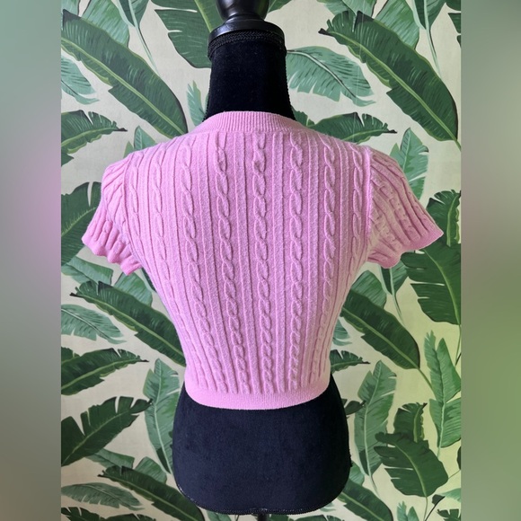 Princess Polly Womens Pink Cableknit Short Sleeve Cropped Cardigan Sweater M/L - Picture 4 of 6
